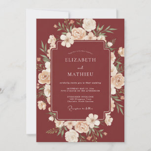 Burgundy Traditional Fall Wedding Invitation