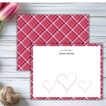 Burgundy Translucent Hearts Retro Tartan Note Card