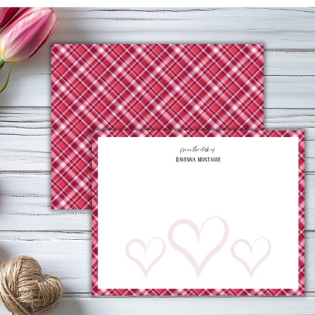 Burgundy Translucent Hearts Retro Tartan Note Card (Creator Uploaded)