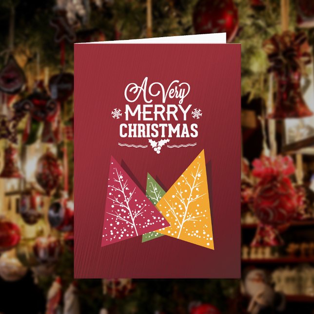 Burgundy Tri-Colour Christmas Trees Holiday Card (Creator Uploaded)