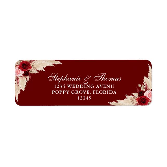 Burgundy Tropical Roses Wedding Return Address (Front)
