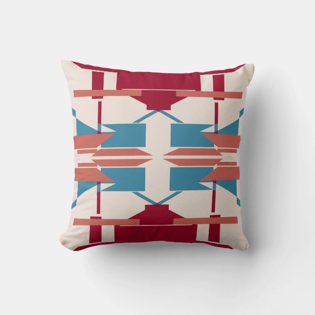 Burgundy Turquoise Beige Southwest Look Mosaic Throw Pillow (Front)