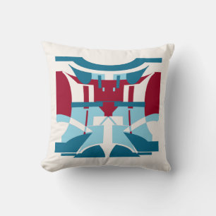 Burgundy Turquoise Blue White Southwest Art Look Throw Pillow