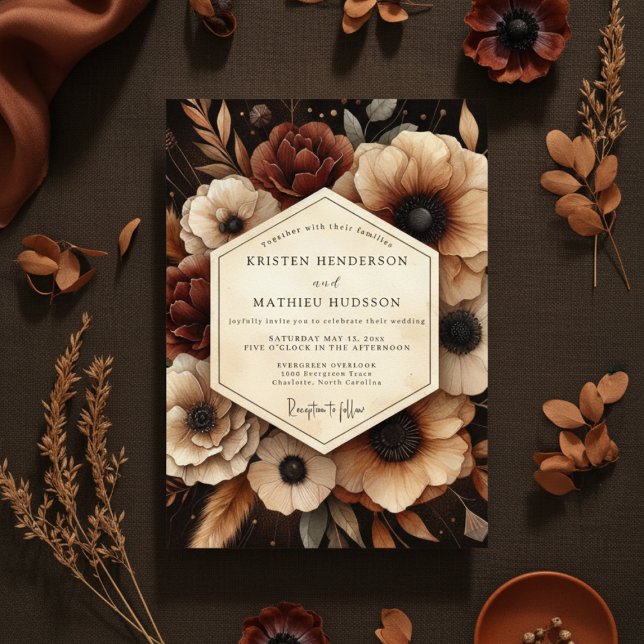 Burgundy Twilight Floral Romance Wedding Invitation (Creator Uploaded)