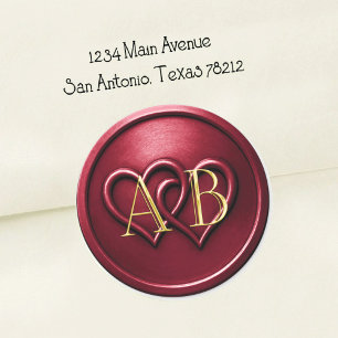 Burgundy Two Hearts Intertwined Monogram Wedding Classic Round Sticker