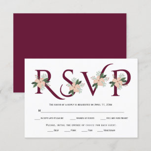 Burgundy typography and white flower RSVP card