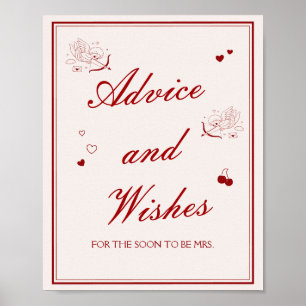 Burgundy Valentine Bridal Shower Advice and Wishes Poster