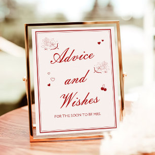 Burgundy Valentine Bridal Shower Advice and Wishes Poster