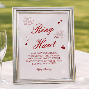 Burgundy Valentine Bridal Shower Ring Game  Poster