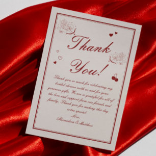 Burgundy Valentine Bridal Shower  Thank You Card