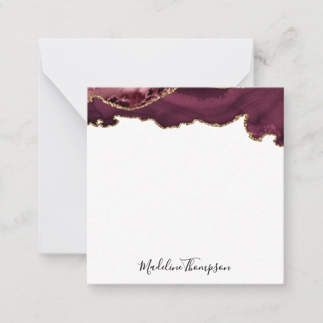 Burgundy Velvet Agate Geode Script Square 2 Card (Front)