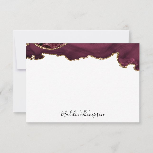 Burgundy Velvet Agate Geode Script Typography 2 Card (Front)