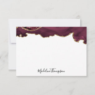 Burgundy Velvet Agate Geode Script Typography 2 Card