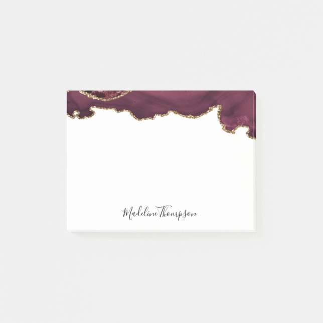 Burgundy Velvet Agate Geode Script Typography Post-it Notes (Front)