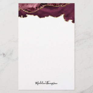 Burgundy Velvet Agate Geode Script Typography Stationery