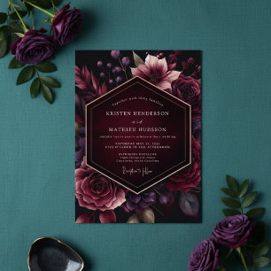 Burgundy Velvet Bloom Elegance Wedding Invitation