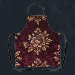 Burgundy Velvet Peony Gold Embroidery Floral  Apron<br><div class="desc">Rich,  opulent luxury in every detail. This exquisite design features large,  lush peonies in deep burgundy velvet with lavish gold metallic embroidery,  accented by midnight blue leaves and delicate stems. A timeless,  regal pattern that radiates sophistication and warmth perfect for those who love classic European inspired luxury florals.</div>