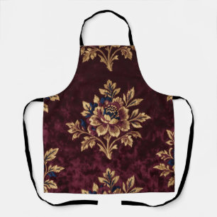 Burgundy Velvet Peony Gold Embroidery Floral  Apron