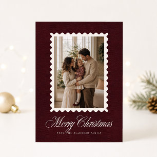 Burgundy Velvet Wavy Frame Christmas Photo Card