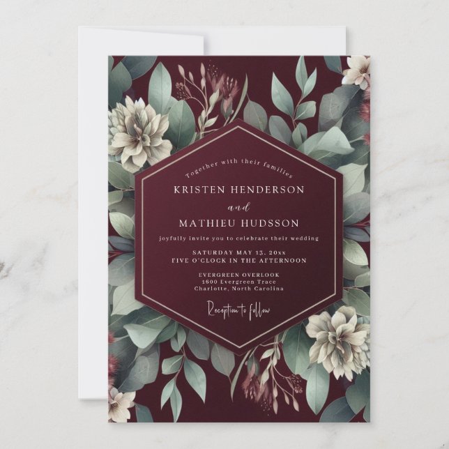 Burgundy Verdant Botanical Dream Wedding Invitation (Front)