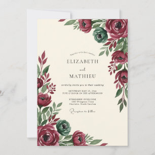 Burgundy Verdant Floral Autumn Wedding Invitation