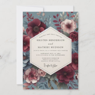 Burgundy Victorian Bloom Wedding Invitation