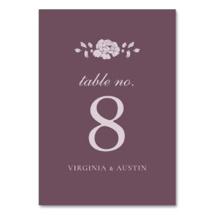 Burgundy Vintage Botanical Wedding Table Number
