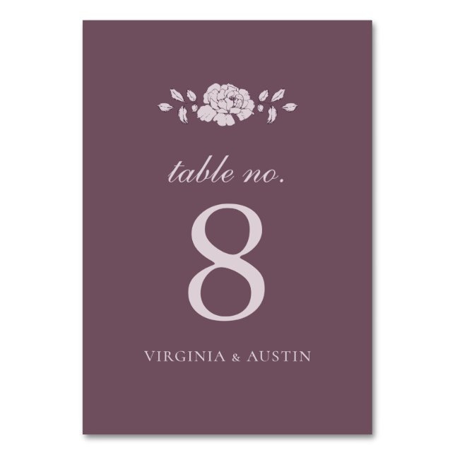 Burgundy Vintage Botanical Wedding Table Number (Front)
