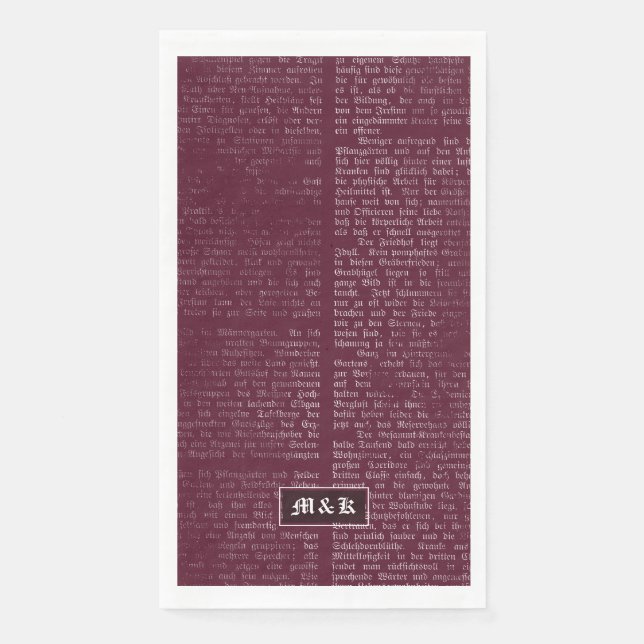 Burgundy Vintage Calligraphy Wedding Monogram Napkin (Front)