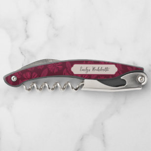 Burgundy Vintage Floral Custom Corkscrew