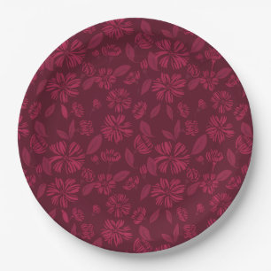 Burgundy Vintage Floral Paper Plate