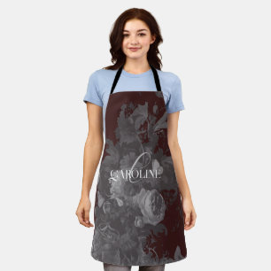 Burgundy Vintage Floral Still Life Stylish Apron