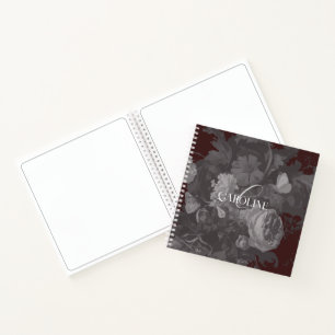 Burgundy Vintage Floral Still Life Stylish Notebook