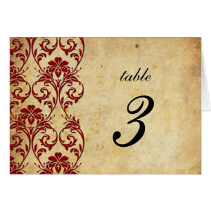 Burgundy Vintage Swirl Damask Wedding Table Number