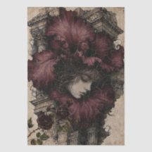 Burgundy Vintage Victorian Fantasy Girl Decoupage 