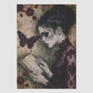 Burgundy Vintage Victorian Fantasy Girl Decoupage Tissue Paper