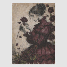 Burgundy Vintage Victorian Fantasy Girl Decoupage 