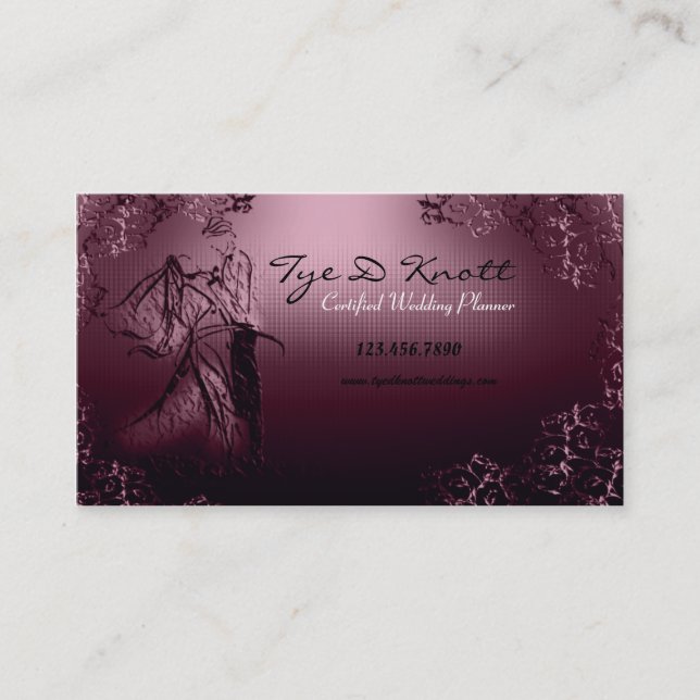 Burgundy Vintage Wedding Planner Business Card (Front)