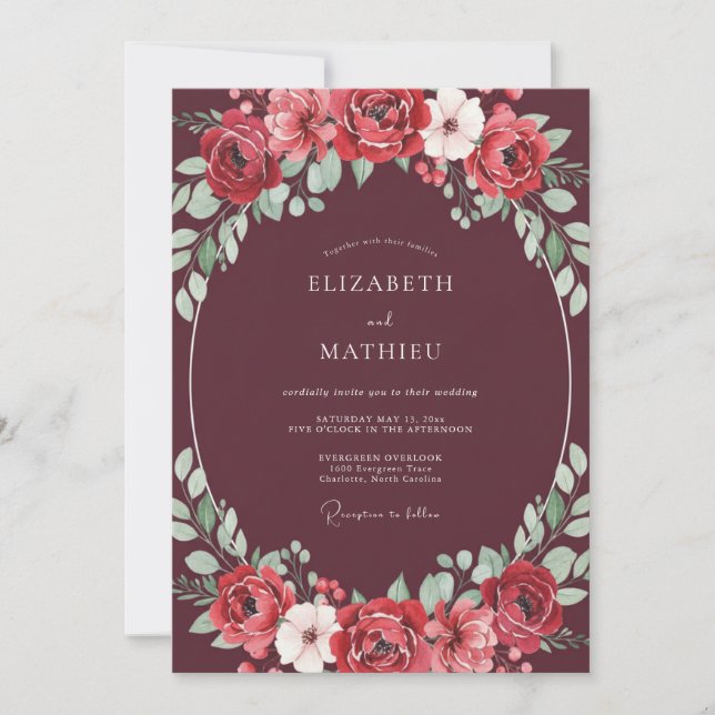 Burgundy Vivid Winter Wedding Invitation (Front)