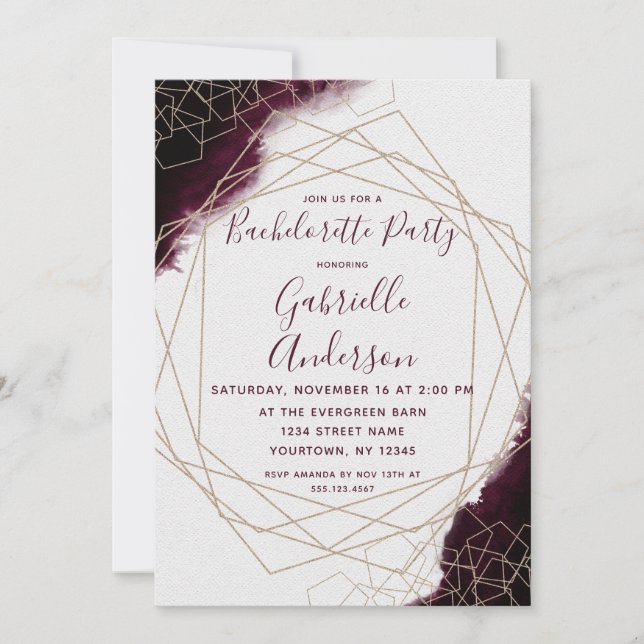 Burgundy Watercolor Bachelorette Party Invitation (Front)
