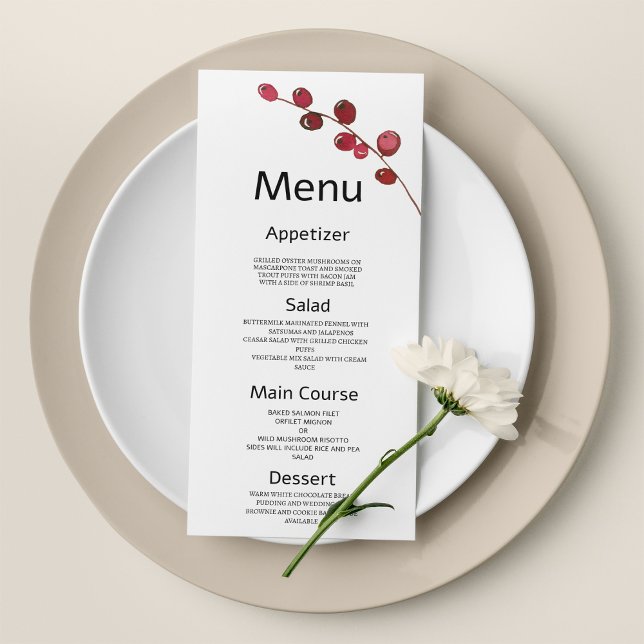 Burgundy watercolor berries floral Wedding Menu (Burgundy watercolor berries floral Wedding Menu)