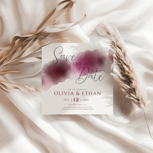 Burgundy Watercolor Elegant Script Save the Date (Creator Uploaded)