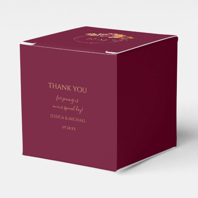 Burgundy Watercolor Fall Bouquet Elegant Wedding Favor Box (Front Side)