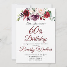 Burgundy Watercolor Floral 60th Surprise Birthday 