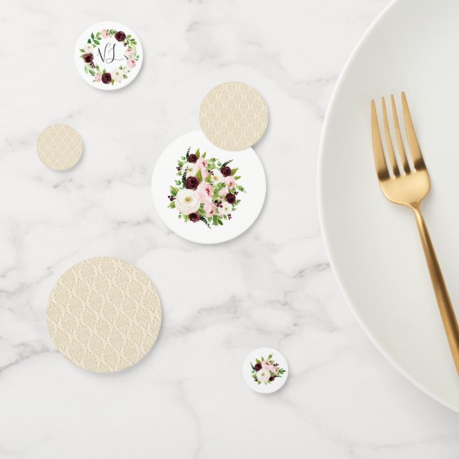 Burgundy Watercolor Floral Baby Shower Confetti (Group)