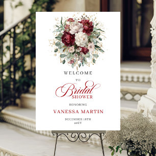 Burgundy Watercolor Floral Bridal Shower Welcome Poster