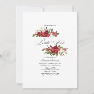 Burgundy Watercolor Floral Christmas Bridal Shower Invitation