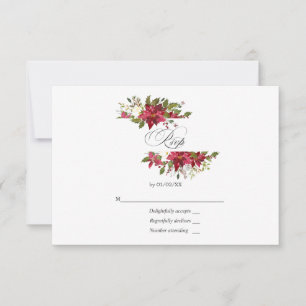 Burgundy Watercolor Floral Christmas Wedding RSVP Card