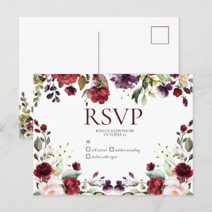Burgundy Watercolor Floral Drop No Menu RSVP