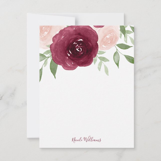 Burgundy Watercolor Floral Personalized Card (Front)